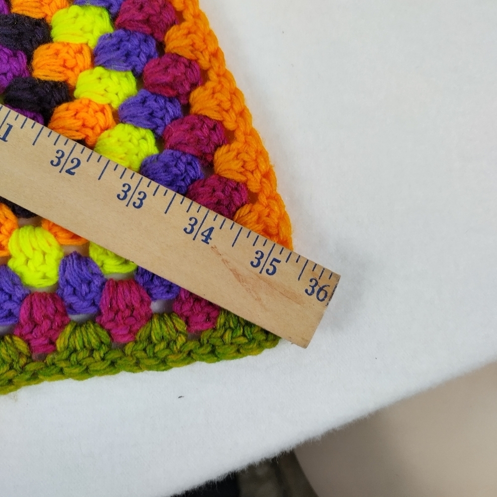 Colorful Afghan Crochet Lap Blanket Handmade 25” Square Funkadelic Granny - Picture 9 of 10
